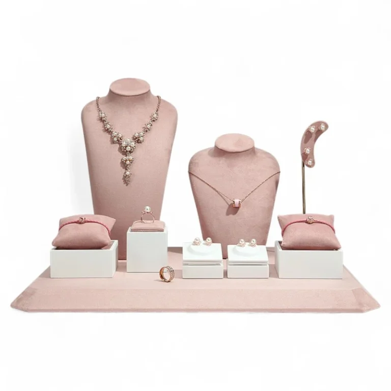 Pink microfiber jewelry display