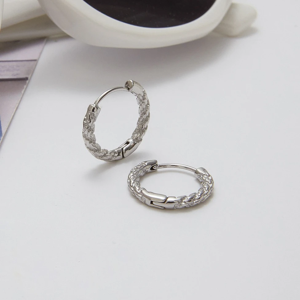 Stainless Steel Minimalist Textured Twisted Huggie Hoop Earrings - Image 4
