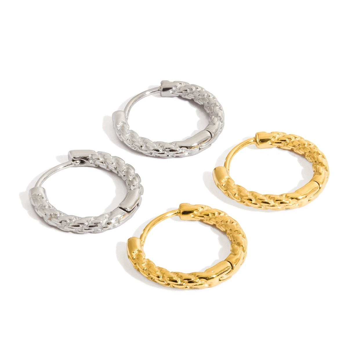 Stainless Steel Minimalist Textured Twisted Huggie Hoop Earrings