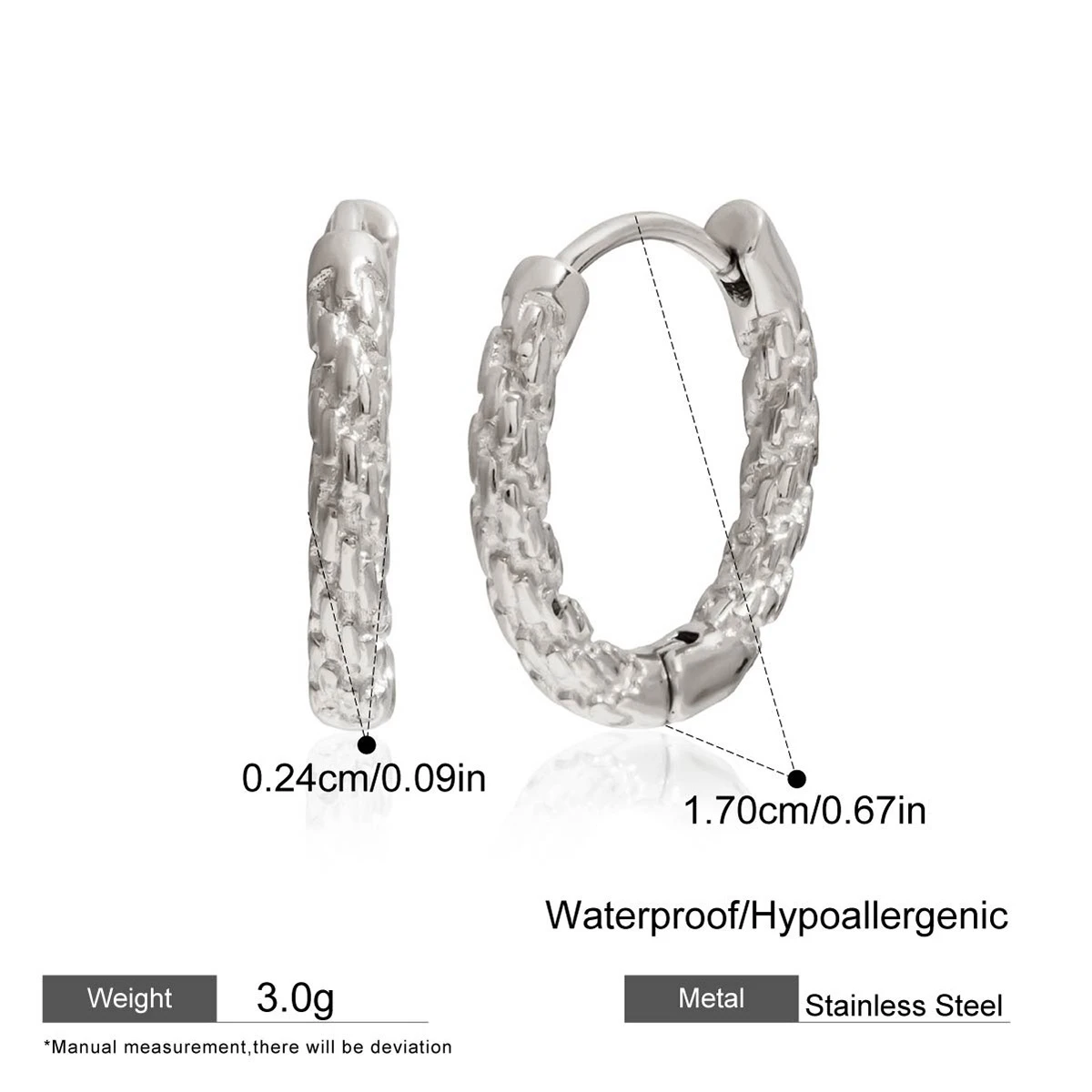 Stainless Steel Minimalist Textured Twisted Huggie Hoop Earrings - Image 5