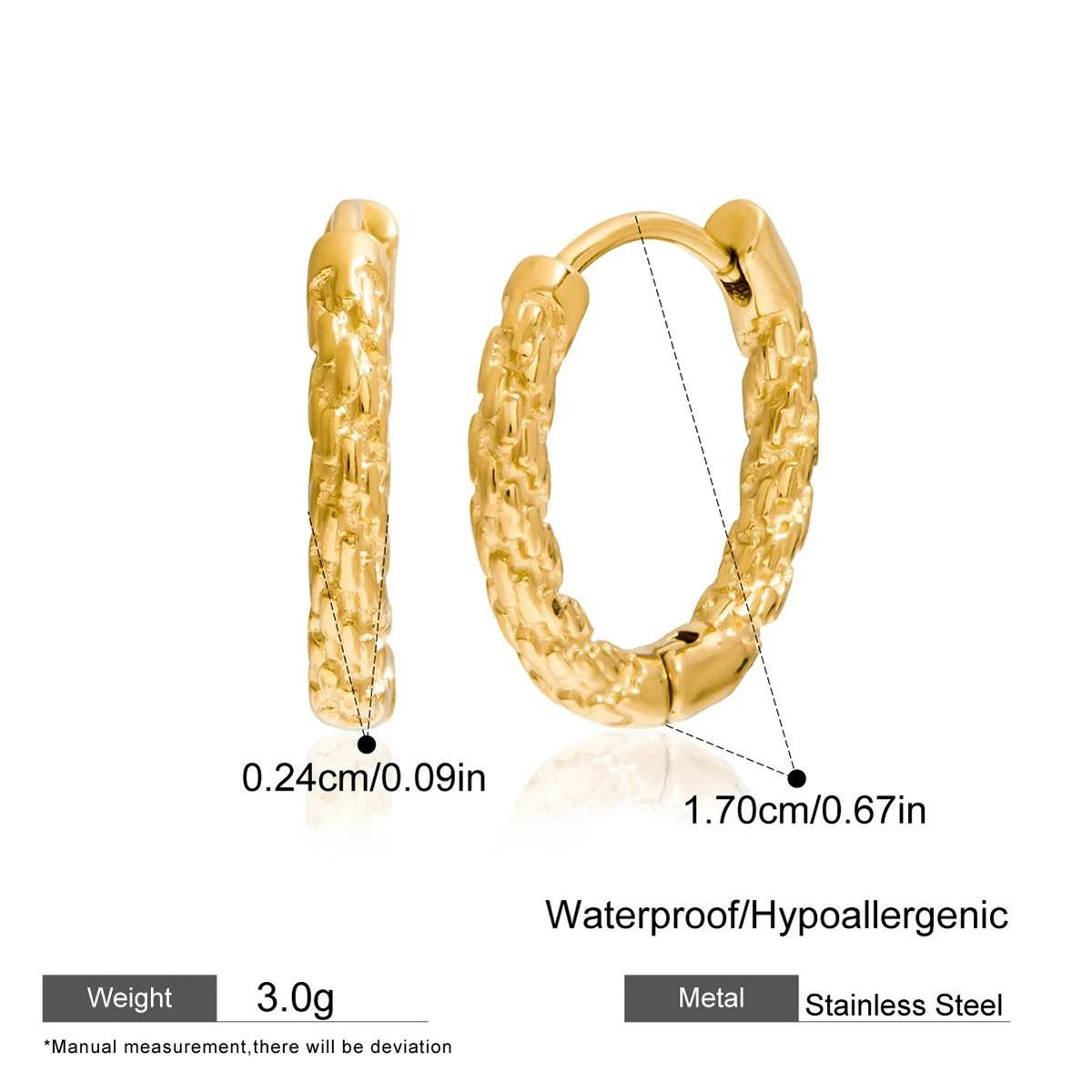 Stainless Steel Minimalist Textured Twisted Huggie Hoop Earrings - Image 6