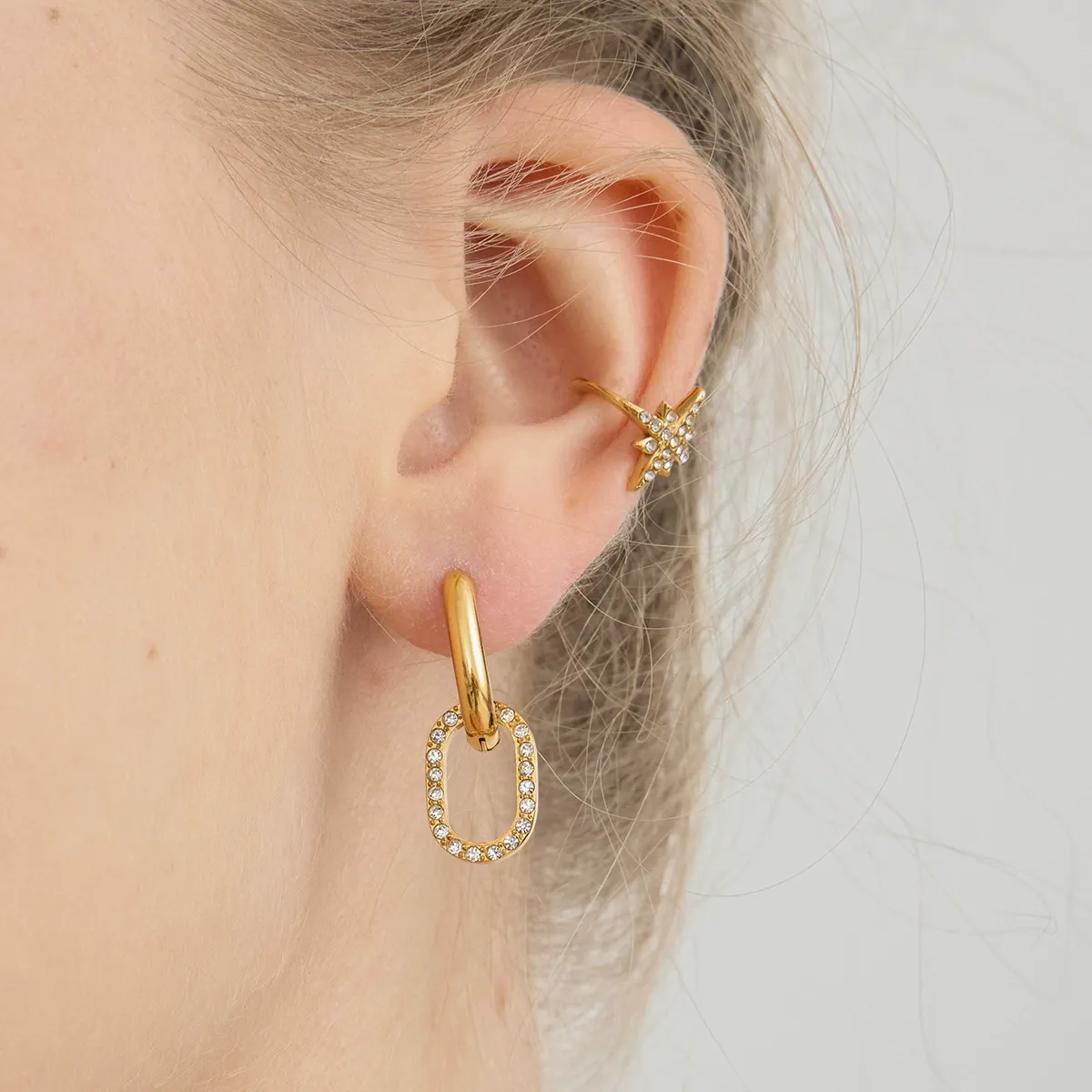 18K Gold PVD Stainless Steel North Star Ear Cuff - Image 6