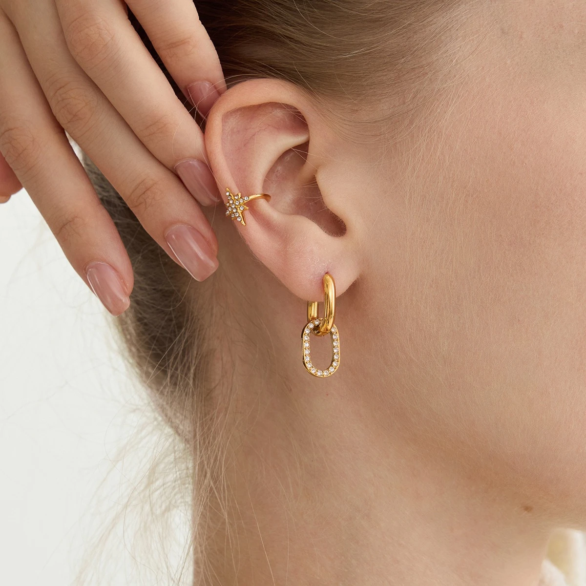 18K Gold PVD Stainless Steel North Star Ear Cuff - Image 4