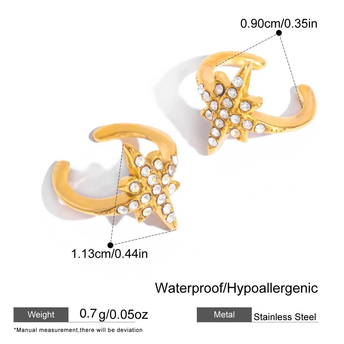 18K Gold PVD Stainless Steel North Star Ear Cuff - Image 8