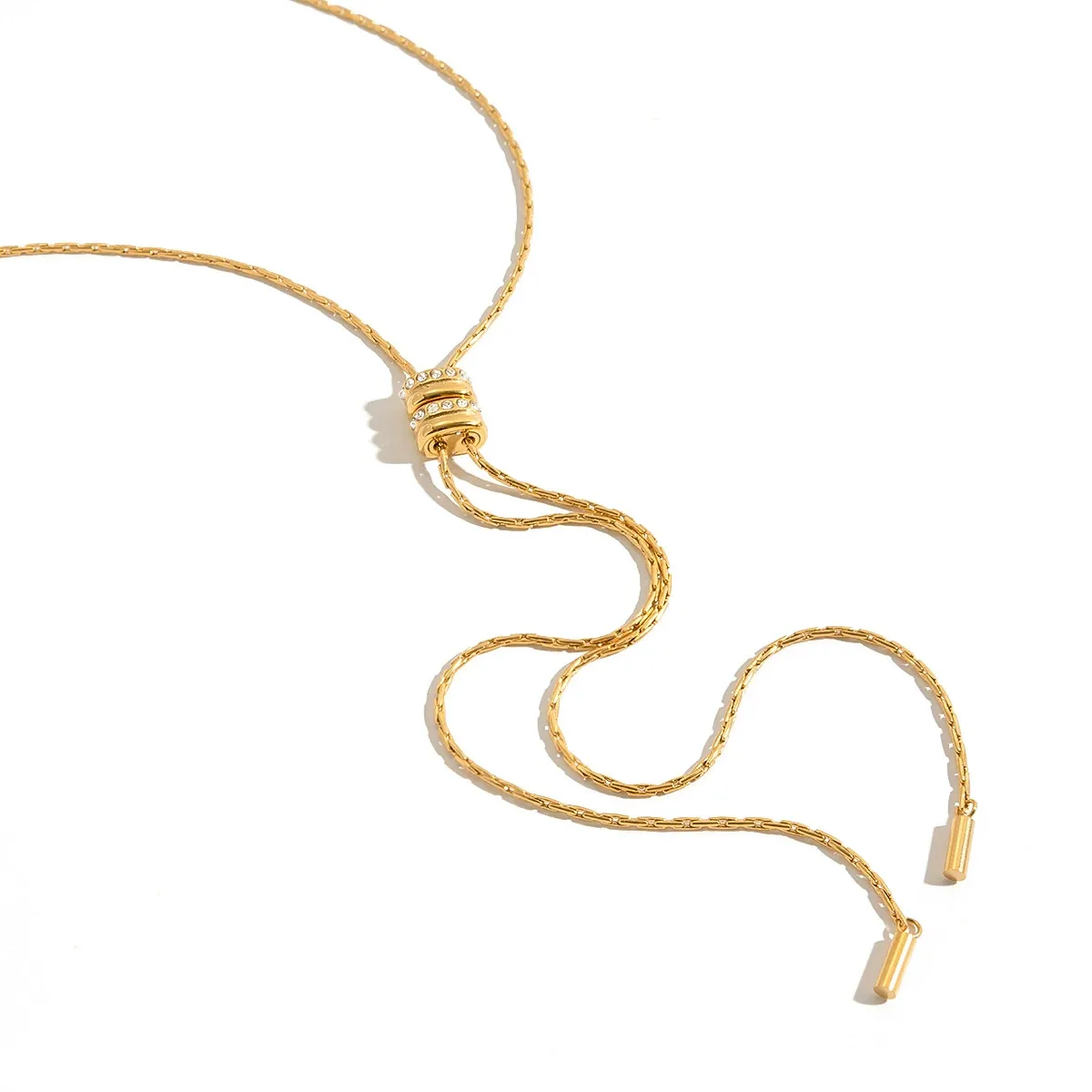18K Gold PVD Stainless Steel Adjustable Slider Long Lariat Necklace