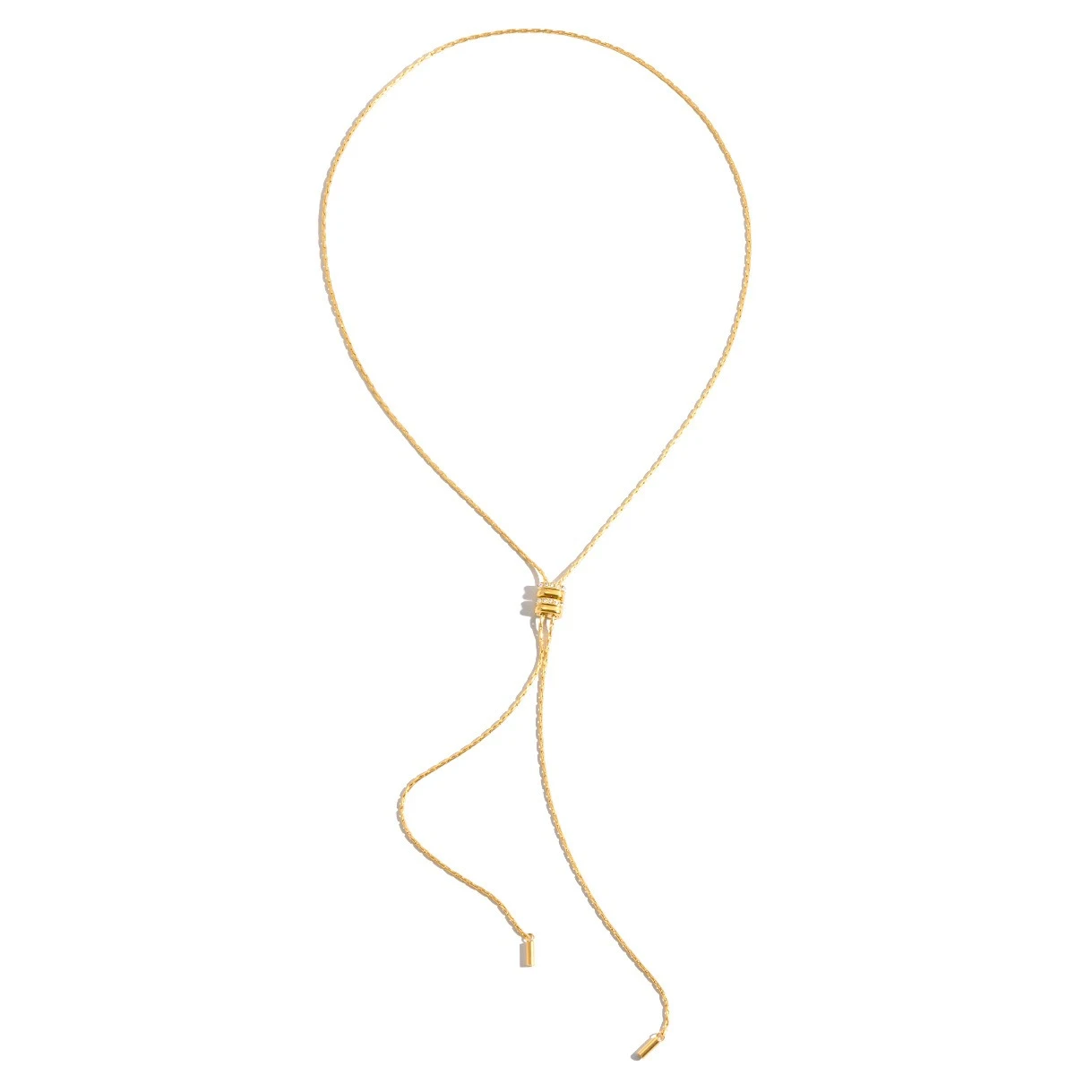 18K Gold PVD Stainless Steel Adjustable Slider Long Lariat Necklace - Image 2