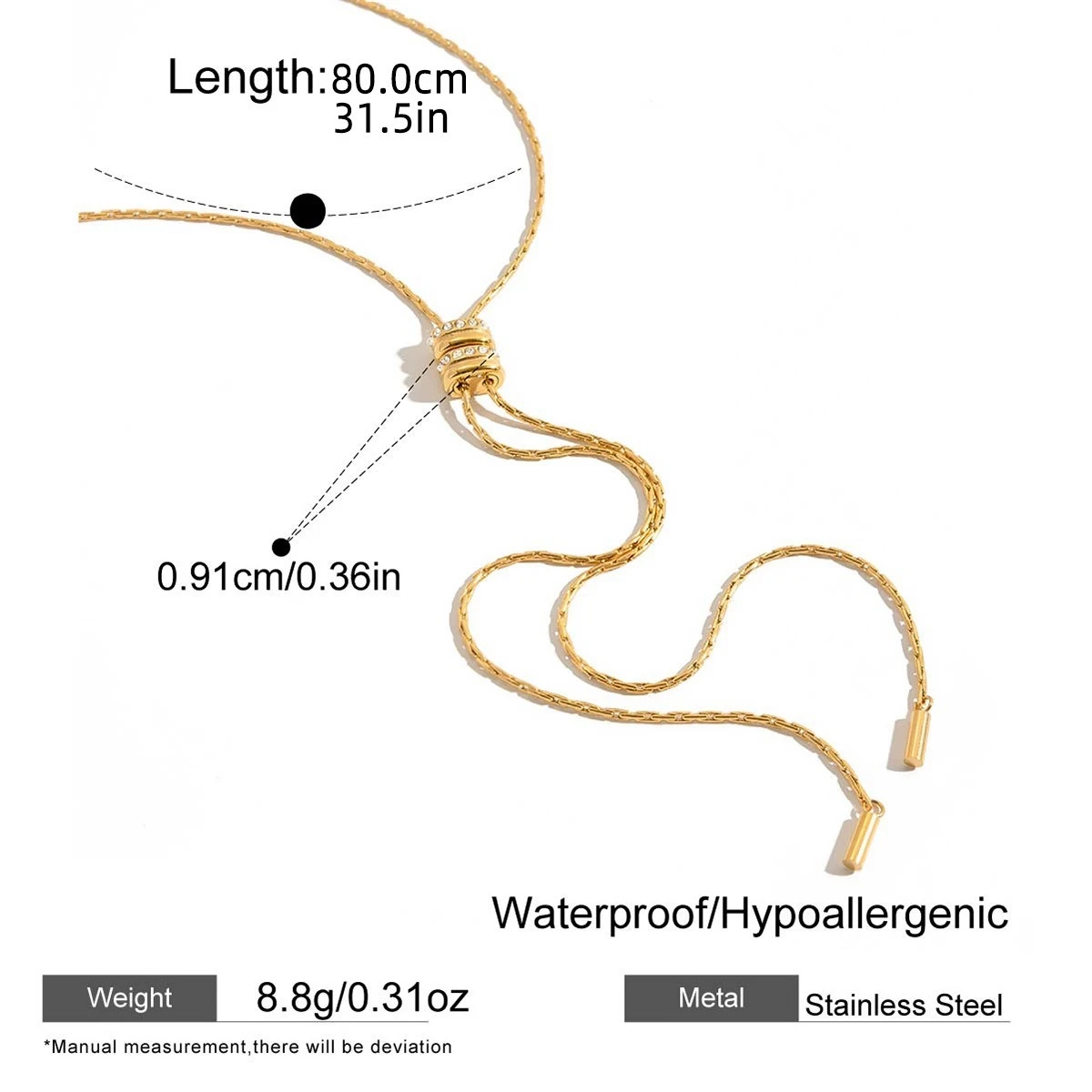 18K Gold PVD Stainless Steel Adjustable Slider Long Lariat Necklace - Image 7